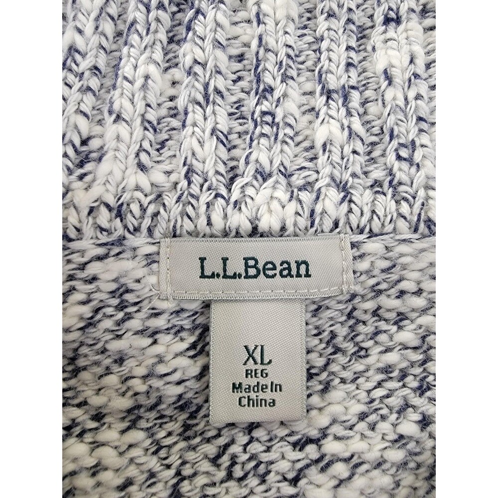 L.L.Bean Sweater Mens XL Gray White Marled Knit Cotton Full Zip Cardigan Pockets - Picture 2 of 11